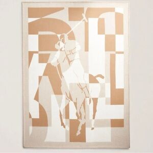 Ralph Lauren Stadium Jacquard Throw Blanket in Camel/Cream Sz 54x72 NWT